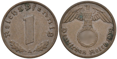 Германия 1 рейхспфенниг 1939 A KM 89, J. 361 бронза 4147-1135