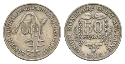 Западная Африка (BCEAO) 50 франков 2002 Центральный банк государств Западной Африки KM 6 медно-никель 4643-762