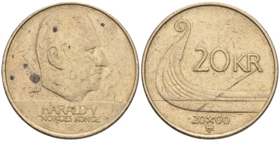 Норвегия 20 крон 2000 Харальд V (1992-) KM 453 никель латунь    177-414