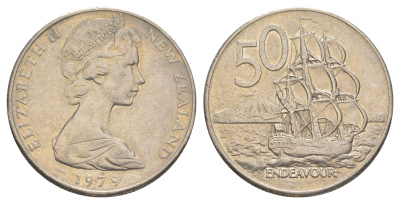 Новая Зеландия 50 центов 1979 Елизавета II (1952-2022), парусник Индевор KM 37.1 медно-никель 4645-1146