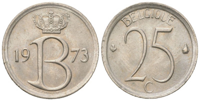 Бельгия 25 сантимов 1973 Belgie, Бодуэн I (1951-1993) KM 154.1 медно-никель UNC 261-1669