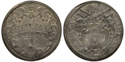 Ватикан 1 пиастр ANN IX (1708/1709) Климент XI Dav. 1441, Muntoni 37 серебро 00-000-00