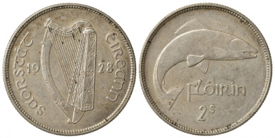 Ирландия 1 флорин 1928 лосось KM 7 серебро 00-804-34
