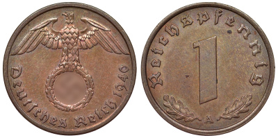 Германия 1 рейхспфенниг 1940 A KM 89, J. 361 бронза 71-1031