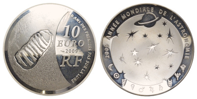Франция 10 евро 2009 Международный год астрономии, в оригинальной коробке KM 1621 серебро PROOF 7-5-2-15