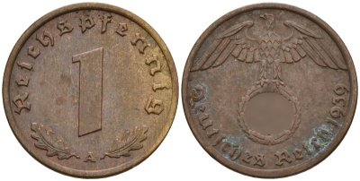 Германия 1 рейхспфенниг 1939 A KM 89, J. 361 бронза 4147-1153