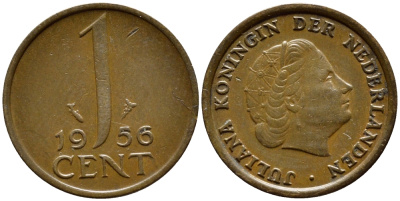 НИДЕРЛАНДЫ 1 ЦЕНТ 1956 ЮЛИАНА KM 180 бронза 4392-1356