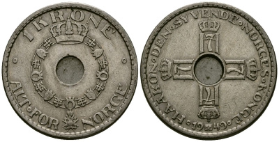 Норвегия 1 крона 1949 Хокон VII (1905 - 1957) KM 385 медно-никель 4582-556