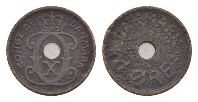 Дания 1 эре 1928 N, Кристиан X (1912-1947) KM 826 бронза 4658-145