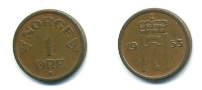 НОРВЕГИЯ 1 ЭРЕ 1953 KM 398 бронза 04-1033