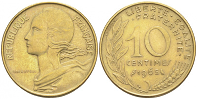 ФРАНЦИЯ 10 САНТИМОВ 1967 ТИП MARIANNE KM 929 медь алюминий никель 44-967