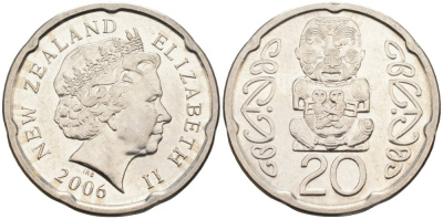 Новая Зеландия 20 центов 2006 Елизавета II (1952-2022), идол Пукаки KM 118а никелированная сталь 4579-1126
