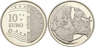 Бельгия 10 евро 2004 Расширение Европейского Союза KM 234 серебро PROOF 11-077-31