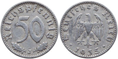 Германия 50 рейхспфеннигов 1935 J КМ 87, J.368 алюминий 4391-1244
