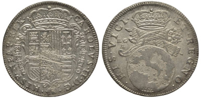 Неаполь и Сицилия тари (2 карлини) 1684 Карл II Испанский серебро aUNC 00-821-80