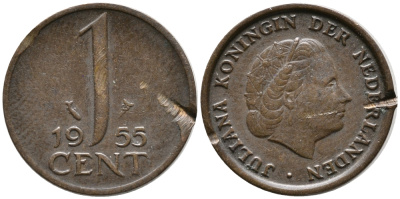 Нидерланды 1 цент 1955 Юлиана (1948-1980) КМ 180 бронза 100-566