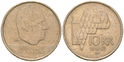 Норвегия 10 крон 1995 Харальд V (1991-) KM 457 никель латунь 94-434