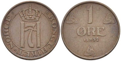 НОРВЕГИЯ 1 ЭРЕ 1932 ХОКОН VII (1905-1957) KM 367 бронза 116-1055