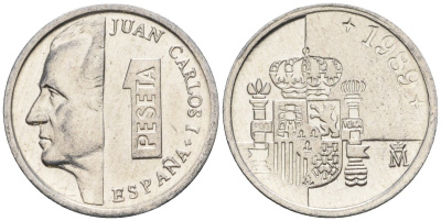 Испания 1 песета 1989 M, Хуан Карлос I (1975-2014) KM 832 алюминий 4602-1142