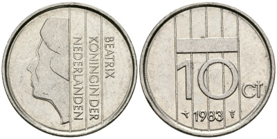 НИДЕРЛАНДЫ 10 ЦЕНТОВ 1983 БЕАТРИКС KM 203 никель 96-548