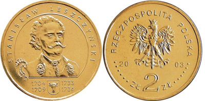 Польша 2 злотых 2003 MW, Станислав Лещинский KM 473 нордик  UNC 4531-844