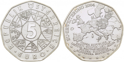 Австрия 5 евро 2004 расширение евросоюза КМ 3122 серебро UNC 01-166-34
