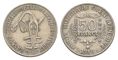 Западная Африка (BCEAO) 50 франков 1980 KM 6 медно-никель 4611-319