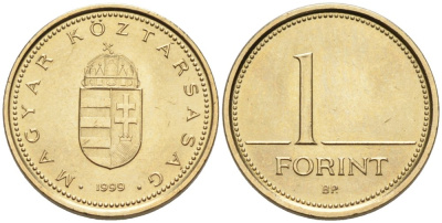 Венгрия 1 форинт 1999 KM 692 латунь 4567-851