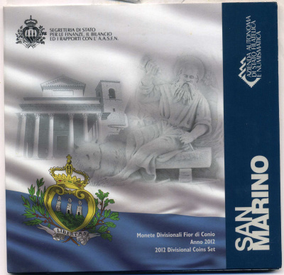 Сан-Марино евронабор из 8 монет 2012 1, 2, 5, 10, 20, 50 евроцентов, 1, 2 евро, пластик, запайка, буклет BUNC 4-5-3-21