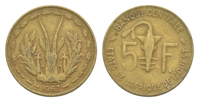 Западная Африка (BCEAO) 5 франков 1967 KM 2a медь алюминий никель 4640-428