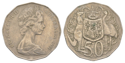 Австралия 50 центов 1971 Елизавета II (1952-2022), герб Австралии, кенгуру KM 68 медно-никель 4383-544