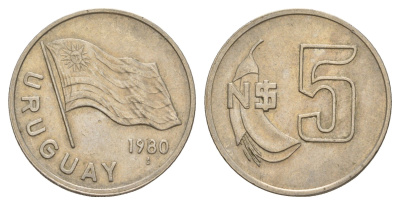 Уругвай 5 песо 1980 KM 75 медь цинк никель 4629-1036