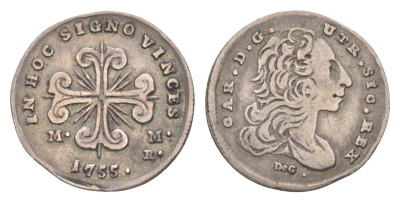 Неаполь 1 карлино 1755 Карл VII (1734-1759) KM 165 серебро 00-903-16