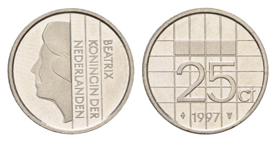 Нидерланды 25 центов 1997 Беатрикс (1980-2013) KM 204 никель UNC 192-1269