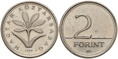 Венгрия 2 форинта 1999 KM 693 медно-никель 4154-1127