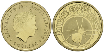 Австралия 1 доллар 2010 серия насекомые, красноспинный паук KM 1448 алюминиевая бронза UNC M42-14
