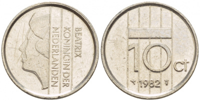 Нидерланды 10 центов 1982 Беатрикс (1980-2013) KM 203 никель 4547-923