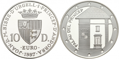 Андорра 10 динеров 1997 дом принца KM 166 серебро PROOF 11-039-43