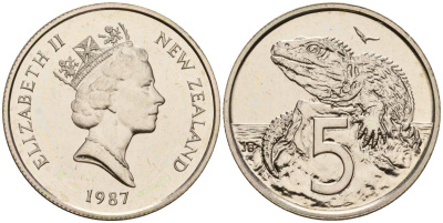 Новая Зеландия 5 центов 1987 KM 60 медно-никель PROOF 3711-1542