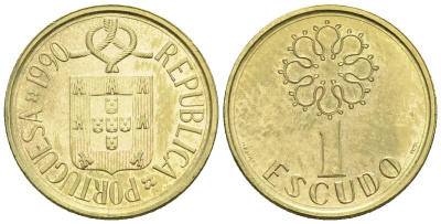 Португалия 1 эскудо 1990 KM 631 никель латунь 4147-627