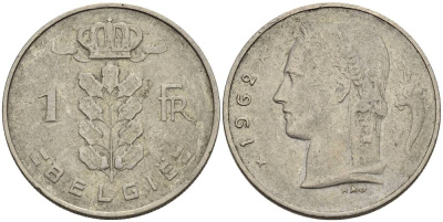 БЕЛЬГИЯ 1 ФРАНК 1962 BELGIE KM 143.1 медно-никель 4546-353