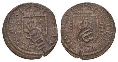 Испания 8 мараведи - Пиратские деньги 1617 с надчеканом 8 - Филипп III (1598-1621) 413-2341