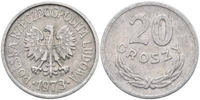 Польша 20 грошей 1973 MW, Народная Республика KM А47, Parchimowicz 208m алюминий 4580-652
