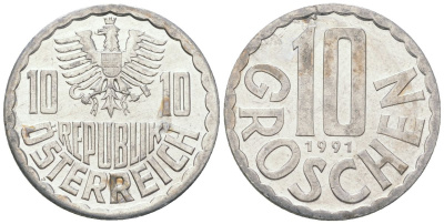 Австрия 10 грошей 1991 KM 2878 алюминий 4594-249