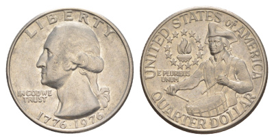 США 25 центов (квотер, 1/4 доллара) 1976 200 лет независимости (1776-1976), Вашингтон, барабанщик KM 204 медь плакированная медно-никелем 4638-416