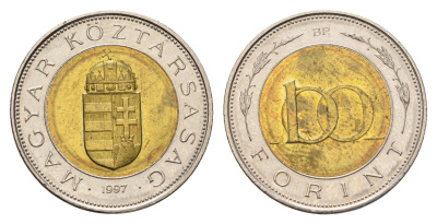 Венгрия 100 форинтов 1997 KM 721 биметалл UNC 92-312