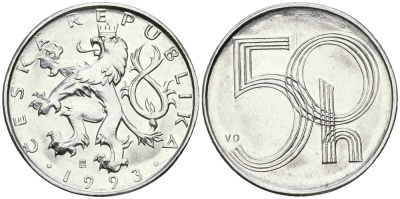 ЧЕХИЯ 50 ГЕЛЛЕРОВ 1993 KM 3.1 алюминий UNC 540-254