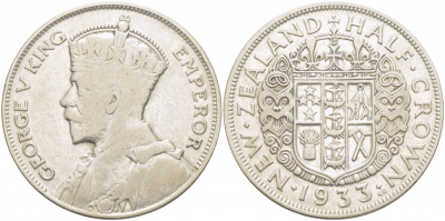 Новая Зеландия 1/2 кроны 1933 Георг V (1910-1936) KM 5 серебро 1515-1644