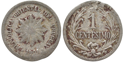 Уругвай 1 сентесимо 1901 KM 19 медно-никель 4169-562