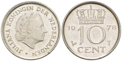 Нидерланды 10 центов 1978 Юлиана (1948-1980) КМ 182 никель 211-1236